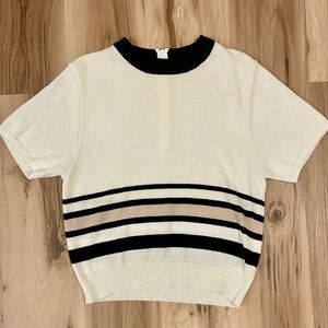 Vintage San Remo by Laura Knits Stylish Cream and Black Striped Women's Blouse